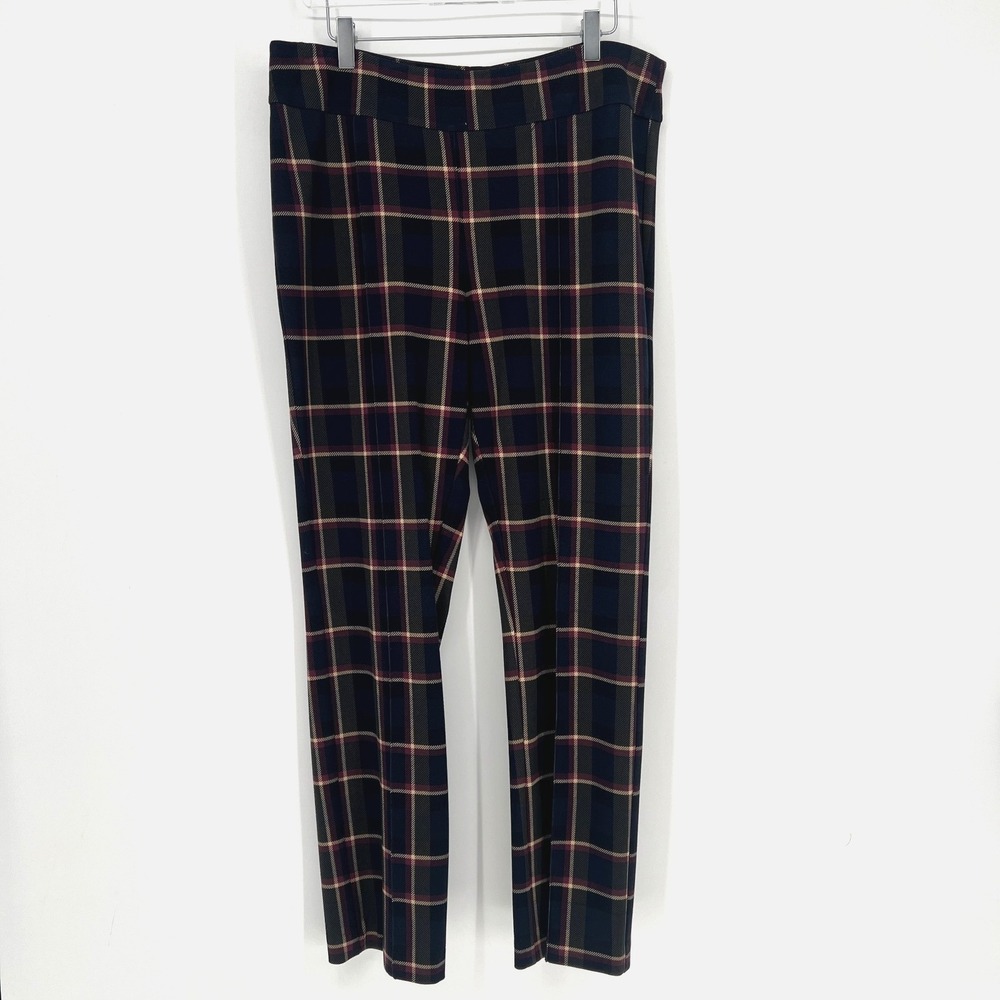 J Mclaughlin Pants Womens XL Check Plaid Stretch Comfort Preppy Academia Tartan